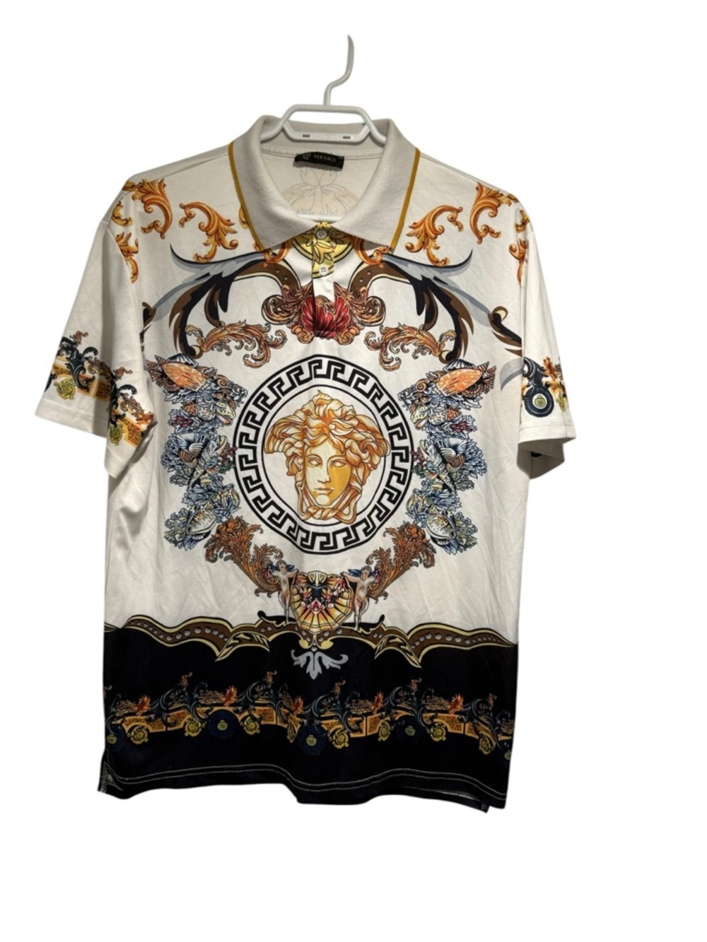 Versace White, Black & Gold Baroque Medusa Polo